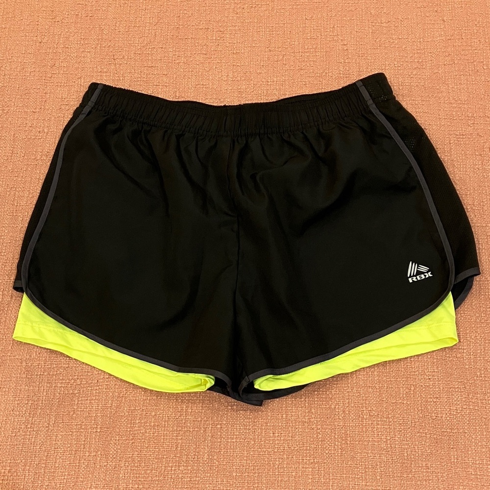 RBX lined wm’s med Black Athletic running Shorts with inner pocket & drawstring